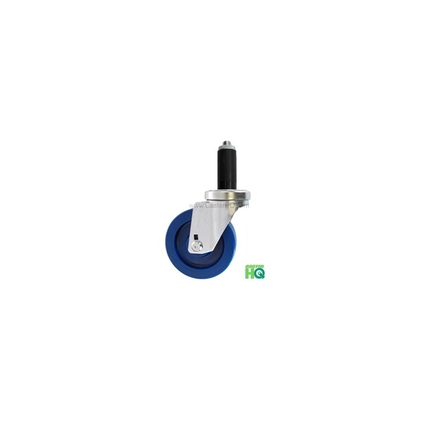 3"x1-1/4" Swivel Caster, Blue Solid Polyurethane Wheel, 1-1/8" Exp